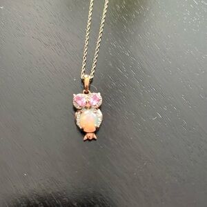 Owl jeweled opal necklace 18” chain 925 14k gold-plated